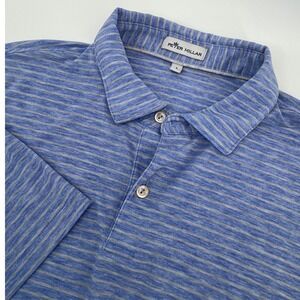 Peter Millar Polo Shirt Mens Large Blue Striped Performance Short Sleeve Stretch